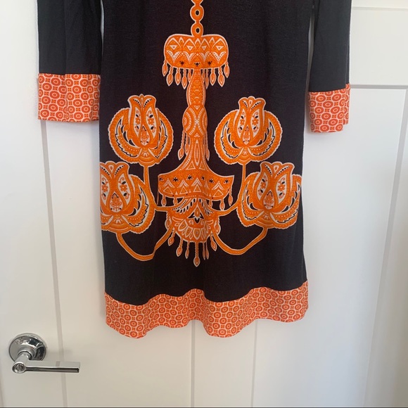 Anthropologie Eva Franco Chandelier Knit Tunic Swing Dress Navy/Orange Sz 4 - Picture 6 of 8